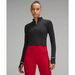 Sz 2 Lululemon It's Rulu Ribbed Cropped Half Zip Black Running Athleisure Yoga